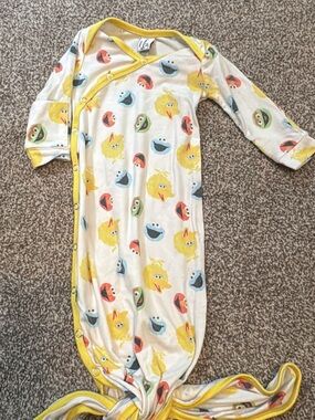 Copper pearl  Sesame Street Newborn Snap Kimono - Yellow Trim twist tie bottom